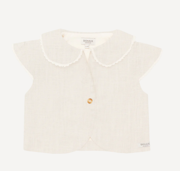Donsje Hennie Linen Gilet for Kids (9M-6Y) - Organic Cotton Baby Vest, Toddler Pinafore Dress - Perfect for Spring & Summer Outfits, Casual Wear, and Photo Shoots