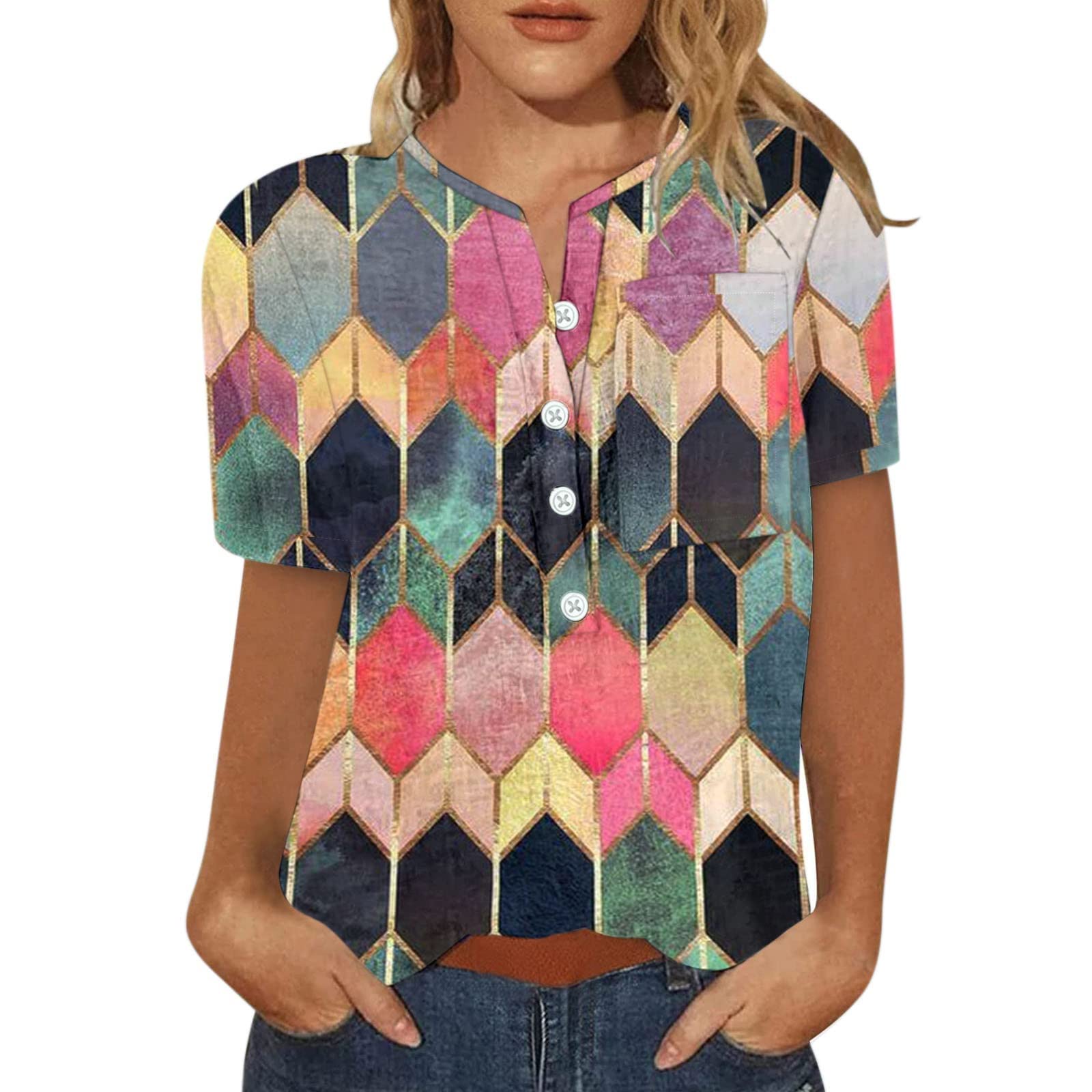 Women's V-Neck Printed Short Sleeve T-Shirt - Casual Summer Blouse & Goddess Accent Tee | Perfect for Beach Outings, Date Nights & Everyday Wear
