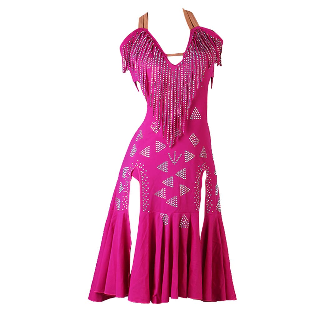 Elegant Rose Red Latin Dance Dress for Salsa, Tango, Cha Cha - Sparkling Rhinestone Ballroom Competition Dress | Perfect for Performances, Shows & Dance Events