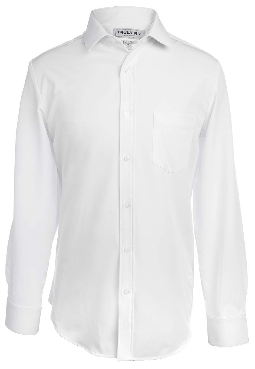 TRUWEAR Phenom Classic White Long Sleeve Men's Performance Dress Shirt - Moisture Wicking & Breathable for Business, Office & Formal Occasions