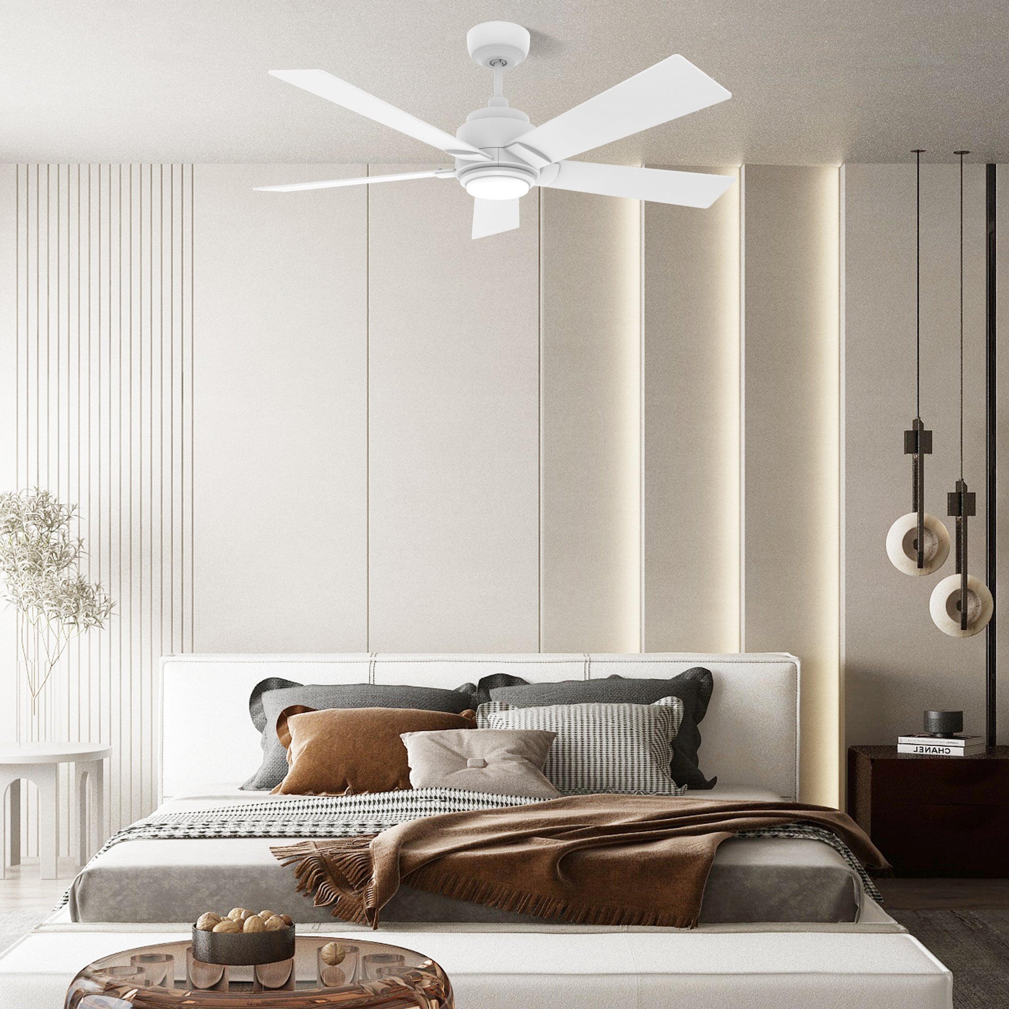 Aspen Smart Ceiling Fan with LED Light and Remote Control - 60 Inch Indoor/Outoor Use for Bedroom, Living Room, Patio - Energy Efficient Quiet DC Motor - Dimmable Lighting - Works with Alexa & Google Home