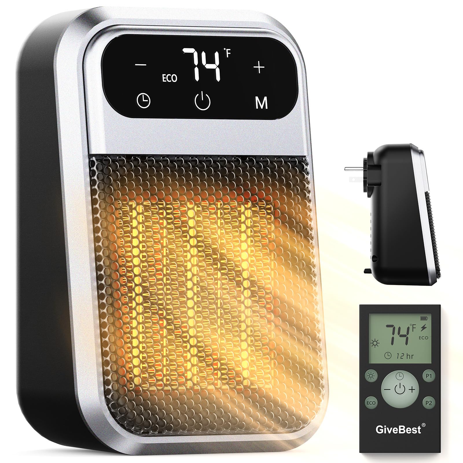 GiveBest 800W Portable Electric Space Heater with Remote Control, LED Display, Adjustable Thermostat & Timer - ETL Certified for Home, Office, RV & Bathroom Use | Fast Heating & Energy Efficient Indoor Heater