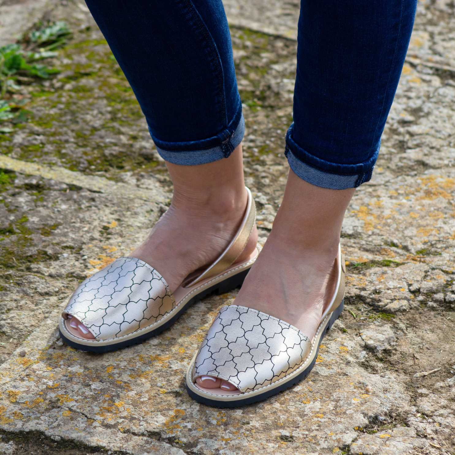 Open Toe Leather Menorcan Sandals with Sling Back - Madona 1056 Mosaico | Comfortable Summer Casual Shoes for Beach, Vacation & Outdoor Walking