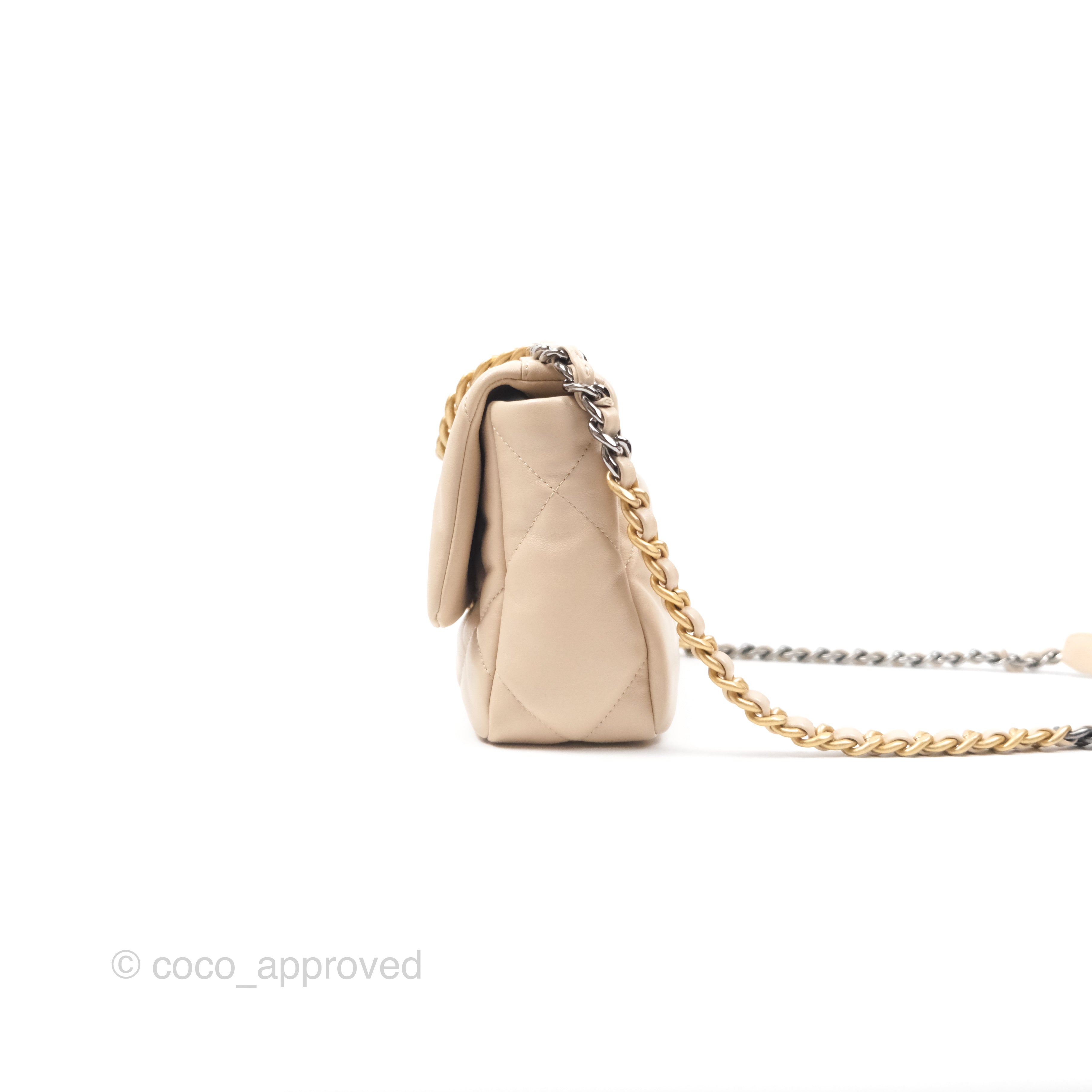 Chanel 19 Small Handbag in Beige Lambskin Leather with Mixed Hardware - Luxury Crossbody Bag for Women, Perfect for Date Night & Special Occasions