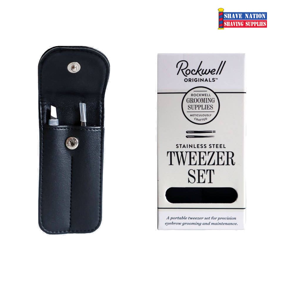 Rockwell Premium Stainless Steel Tweezers Set - 3-Piece Professional Slant & Pointed Tip Tweezers for Eyebrows, Splinters & Beauty Care - Ideal for Salon, Home & Travel Use