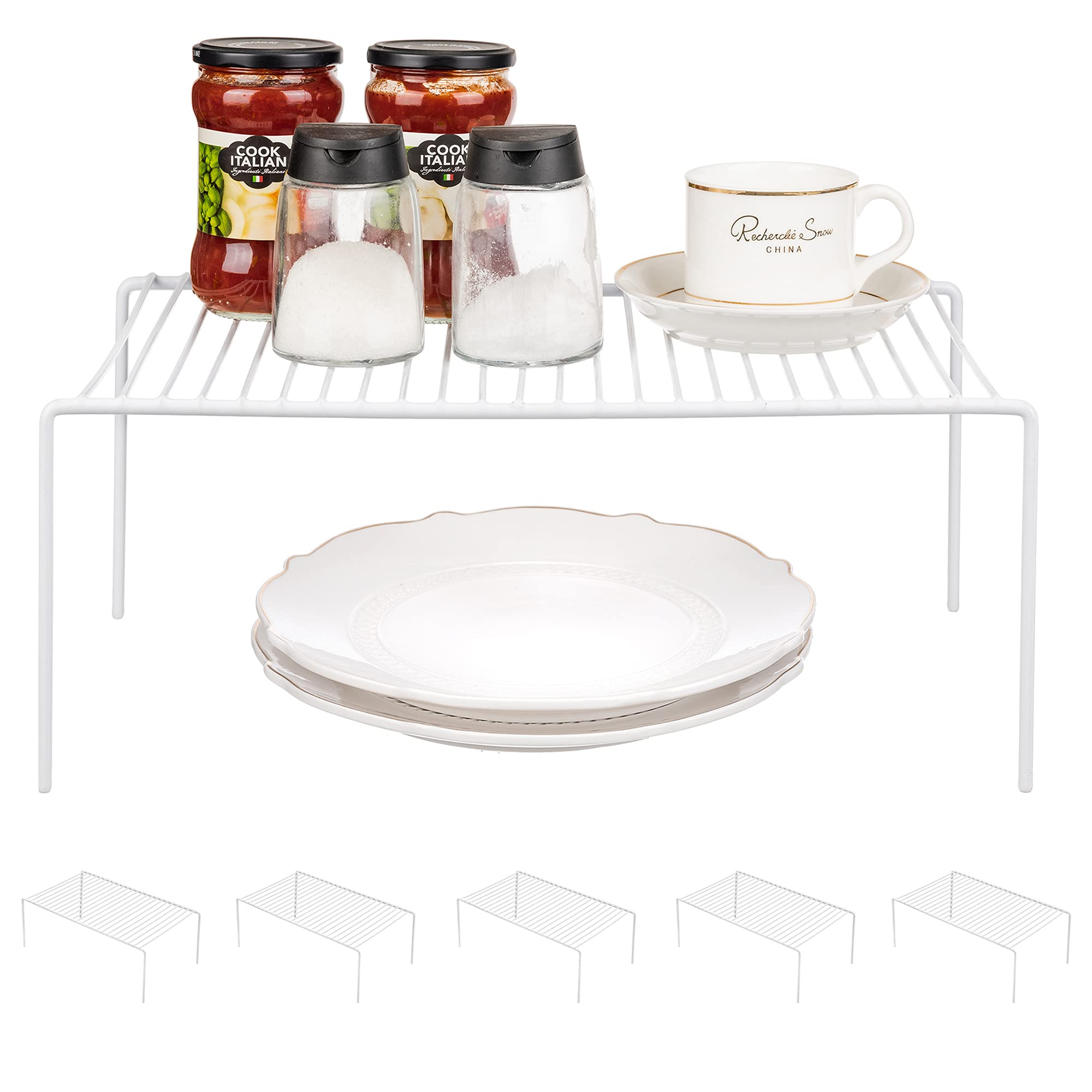 Redrubbit Large 15.7 x 9.4 Inch Rustproof Cabinet Storage Shelf Rack - 6-Pack Kitchen Organizer for Counter, Fridge, Bathroom & Cabinet | Space-Saving Solution for Pantry, Laundry Room & Small Spaces
