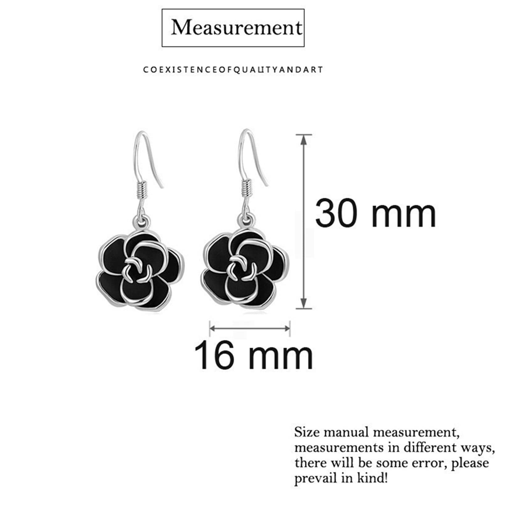 Black Rose Camellia Jewelry Set for Women - Elegant Flower Pendant Necklace & Dangle Earrings Set, Fashion Bridal Wedding Gift | Perfect for Anniversary, Valentine's Day & Special Occasions