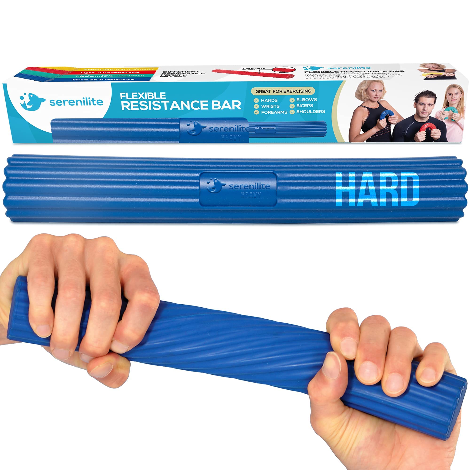 Serenilite Flexible Resistance Bar - Grip Strength Trainer & Forearm Exerciser for Tennis Elbow, Golfers Elbow & Tendonitis Relief | Physical Therapy & Recovery Tool | Perfect for Home Workouts, Gym Training & Rehab Exercises
