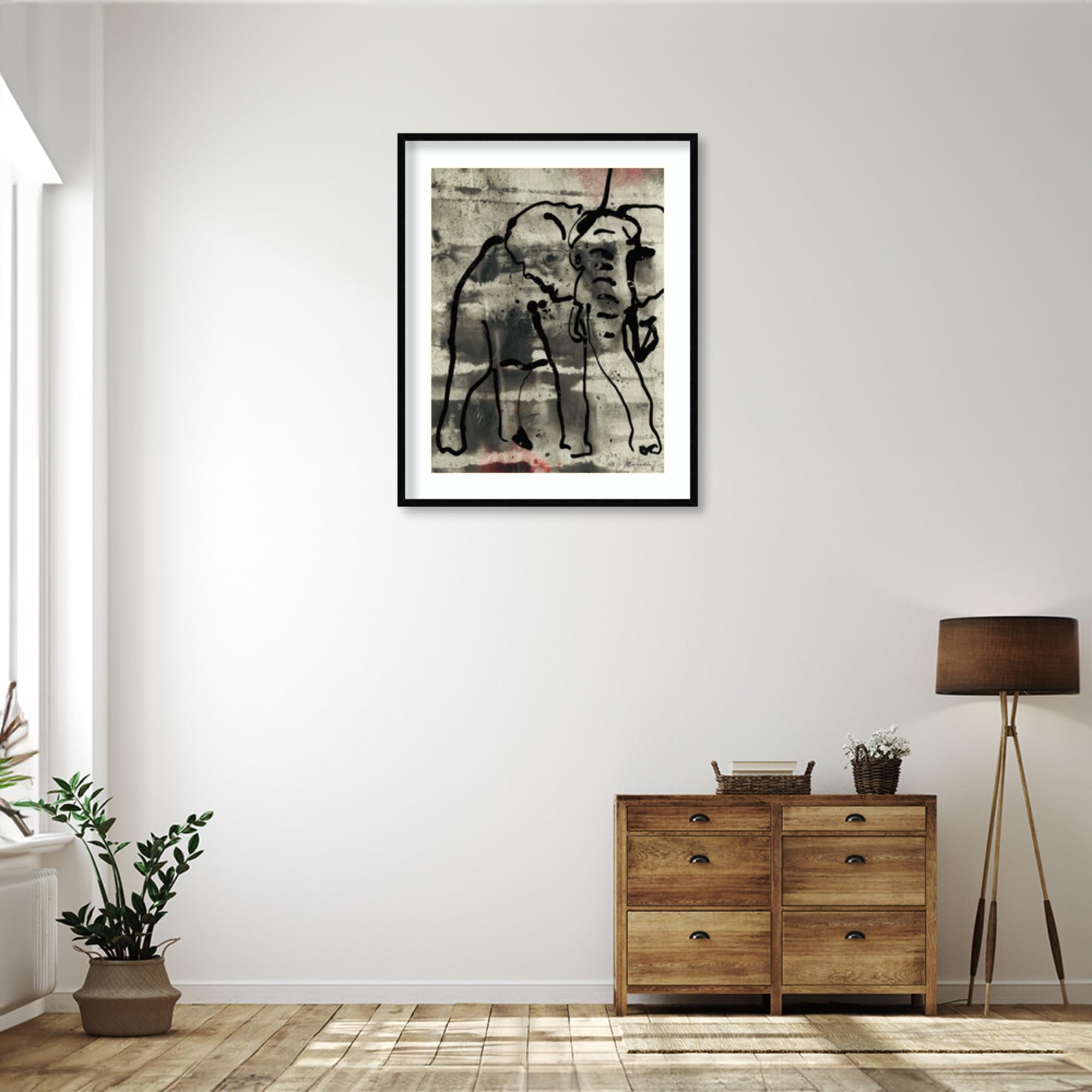 Amanti Art Framed Abstract Elephant Wall Art Print 41x33 - Modern Contemporary Decor by Joyce Combs | Large Poster Painting for Living Room, Bedroom, Bathroom & Kitchen | Perfect for Home Office, Dorm & Gift Giving