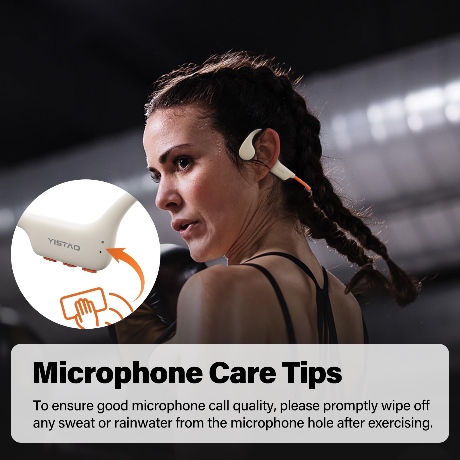 Wireless Bone Conduction Headphones with 32GB MP3 Player, Bluetooth 5.3, 8-Hour Playtime & IP68 Waterproof - Open Ear Design for Running, Cycling, Gym Workouts - Beige Orange Sports Headphones for Outdoor Activities