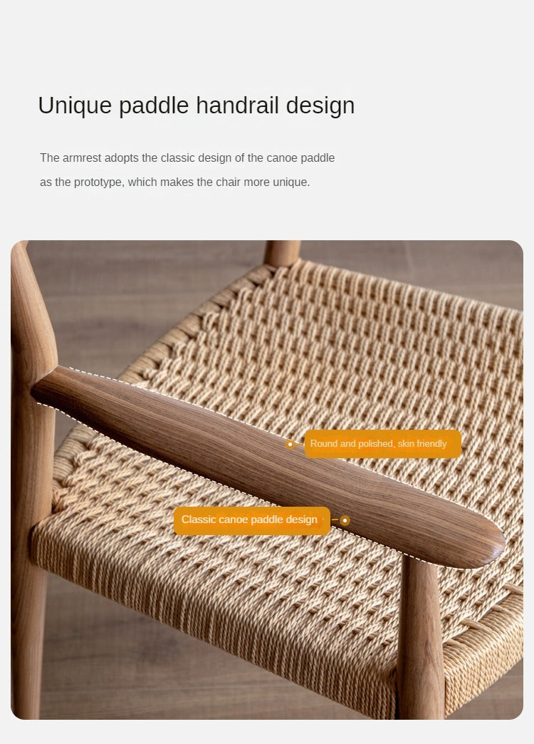 Solid Oak Wood Rope Woven Armchair - Handcrafted Leisure Chair for Living Room, Patio & Garden - Perfect for Relaxing, Reading & Outdoor Lounging