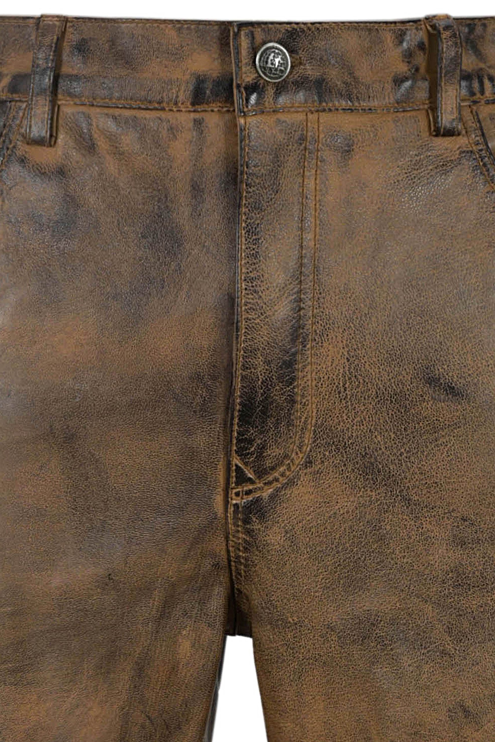 Men's Biker Leather Pants - 100% Genuine Lambskin Motorcycle Trousers in Dirty Brown with Lace-Up Design | Perfect for Riding, Motorcycle Enthusiasts & Fashion Streetwear