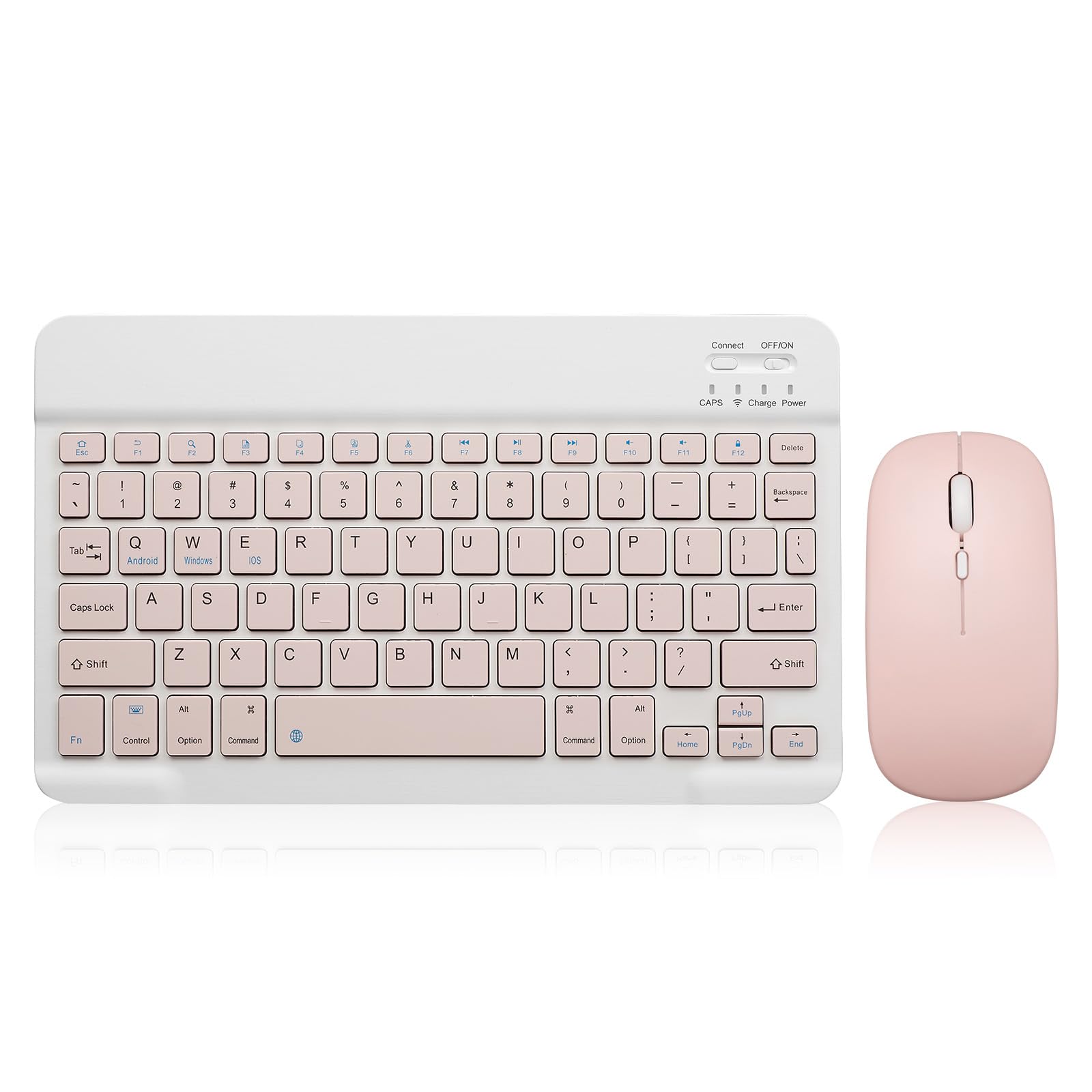 Rechargeable Wireless Bluetooth Keyboard and Mouse Combo for Apple iPad iPhone iOS 13+, Samsung Tablet, Android & Windows Devices - Portable 10-inch Pink Set for Home Office, Travel & Remote Work