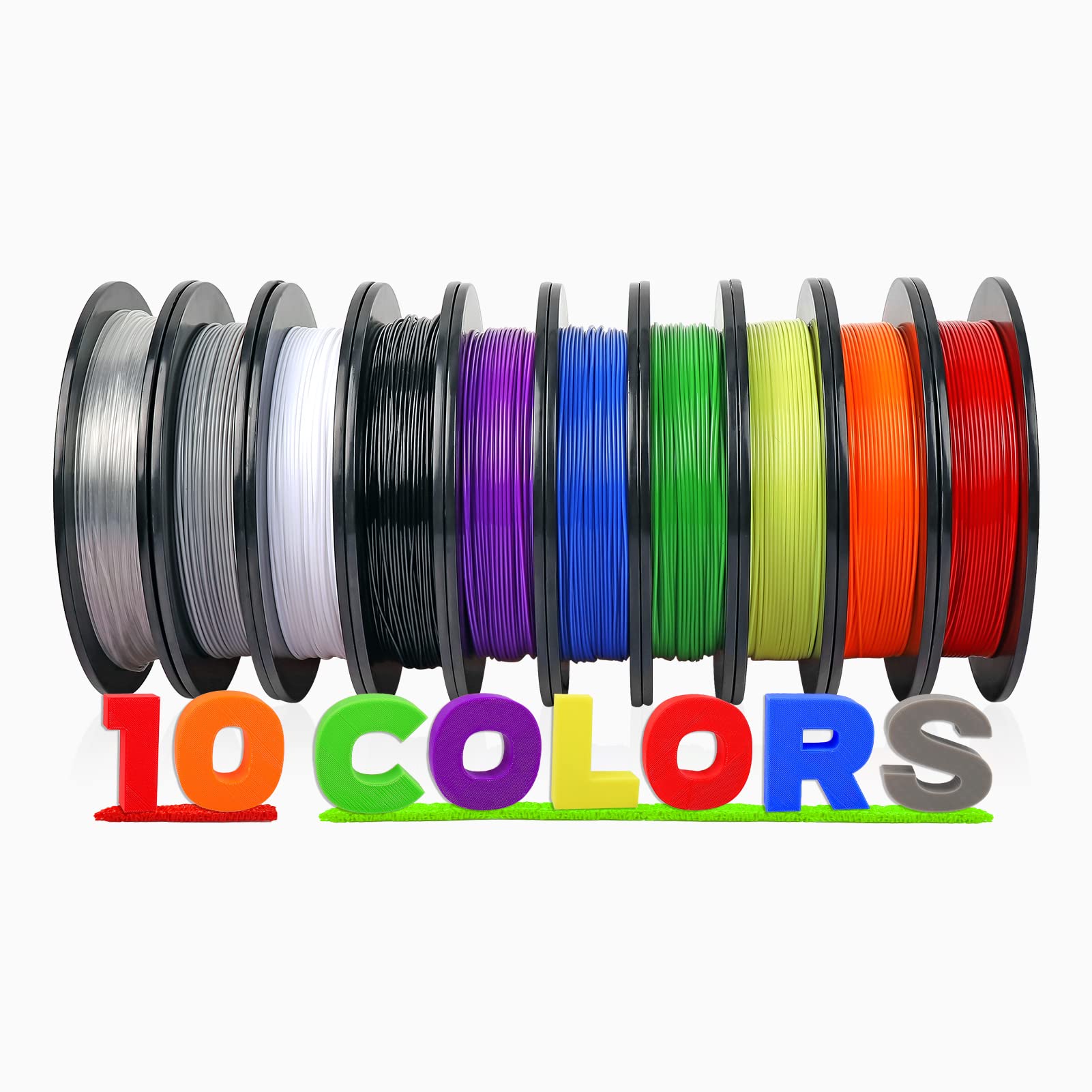 Premium PETG 3D Printer Filament 1.75mm - 10 Pack (0.5kg/Spool) - 5kg Total - No Tangle Assorted Colors for Smooth Printing - Ideal for Cosplay Props, Home Decor & DIY Projects