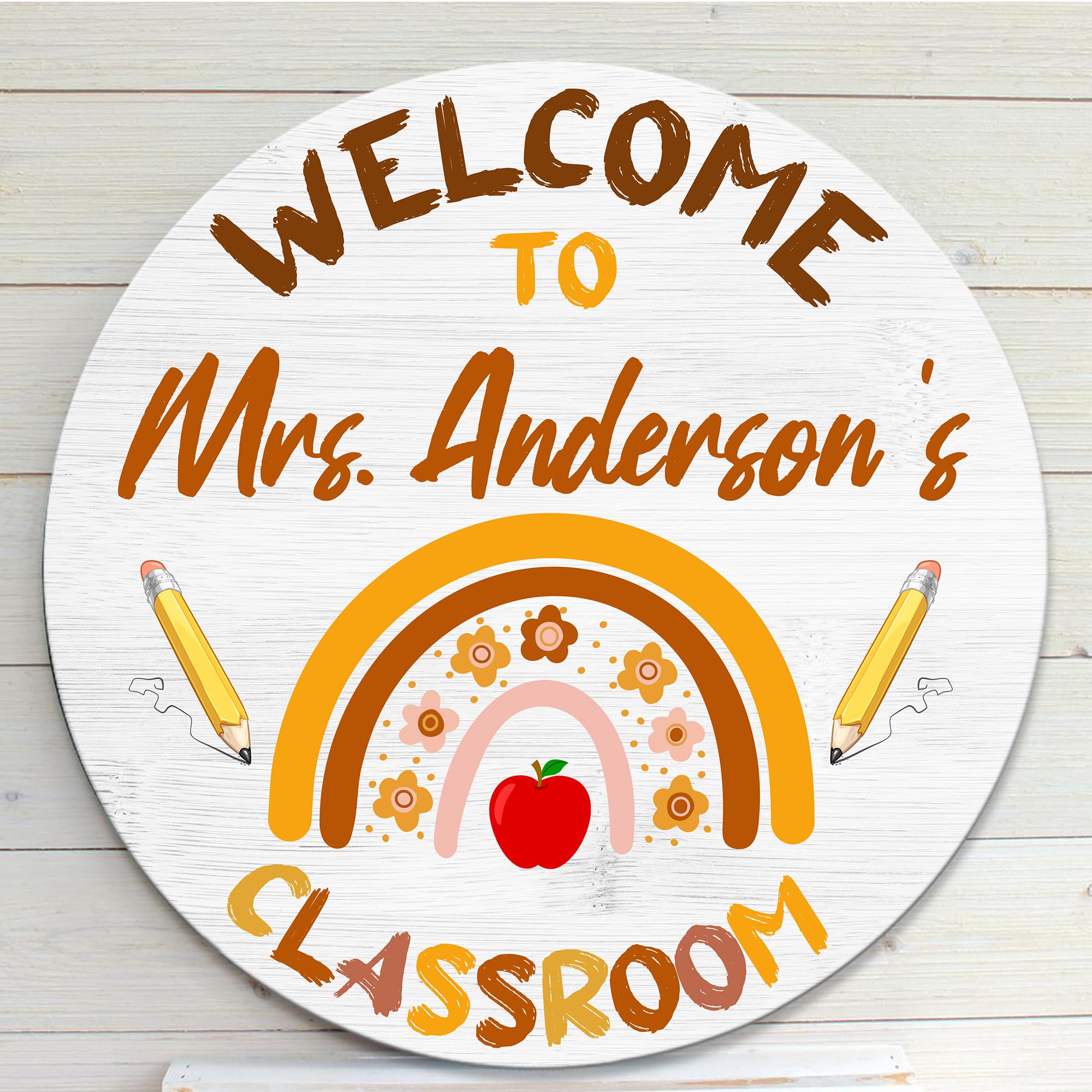 Personalized Teacher Door Sign - Custom Name Plaque for Classroom Decor - Boho Rainbow Style