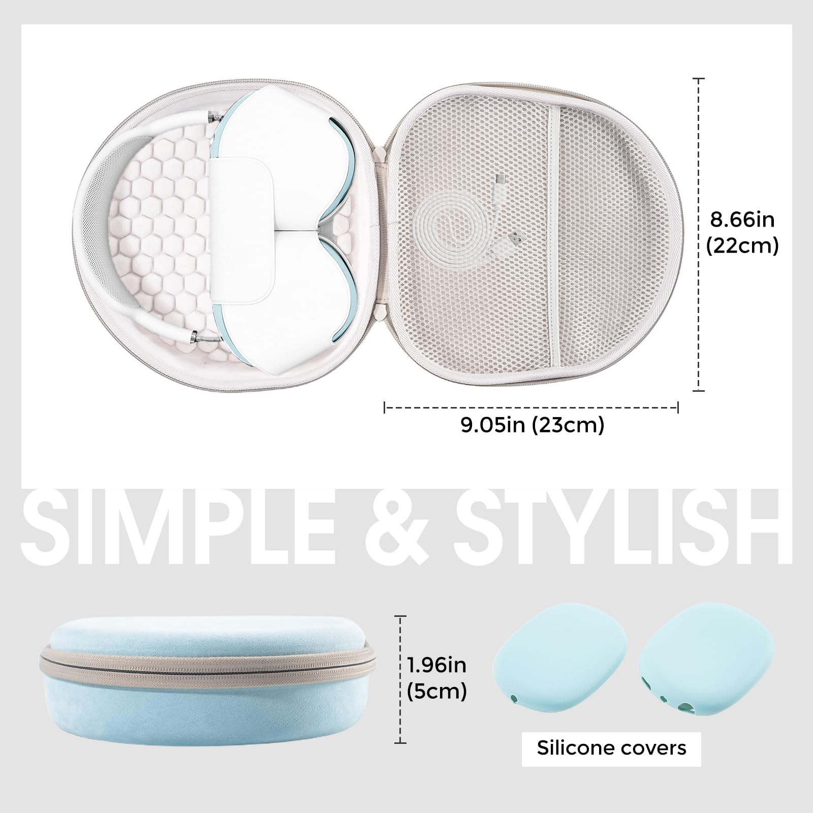 ProCase AirPods Max Travel Case - Light Blue Hardshell Protective Cover with Mesh Pocket for Headphones & Accessories | Perfect for Travel, Commuting & Daily Storage