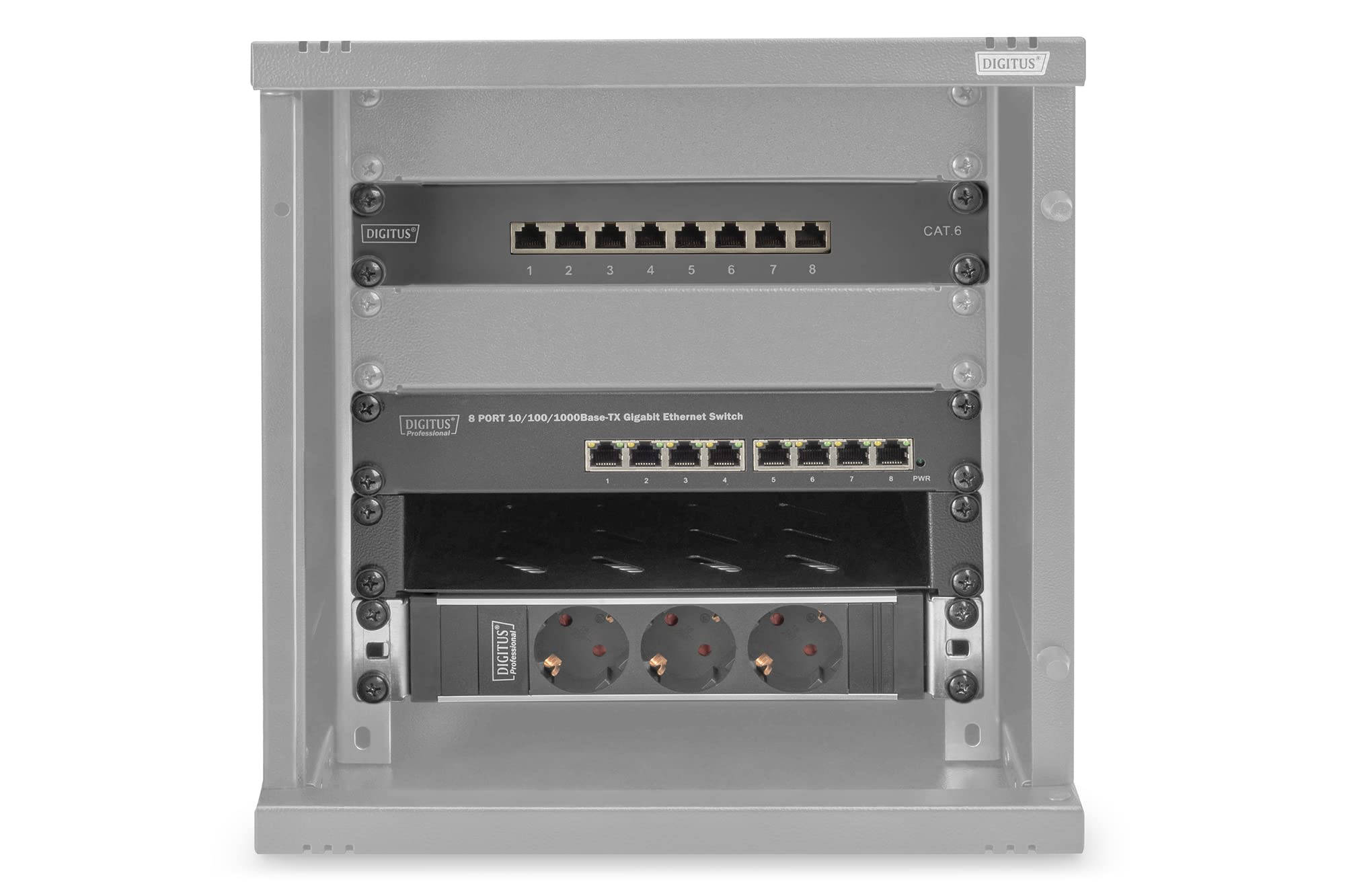 10U 6U Black Network Cabinet Set with Shelf, Power Strip, 8-Port Patch Panel & Gigabit Switch - Ideal for Home Office & Data Center Server Rack Organization
