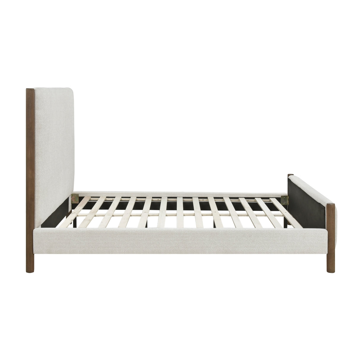 Caramel Oak Chenille King Platform Bed Frame - Solid Wood, No Box Spring Needed - Perfect for Modern Bedrooms & Guest Rooms