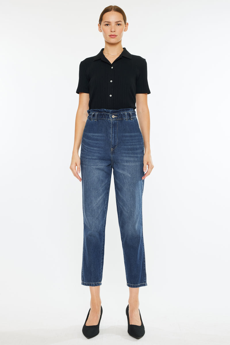 Dottie Ultra High Rise Paper Bag Slouch Fit Jeans for Women - Stretchy Comfort Denim Pants with Adjustable Waist Tie | Perfect for Casual Outfits, Date Nights & Street Style Fashion