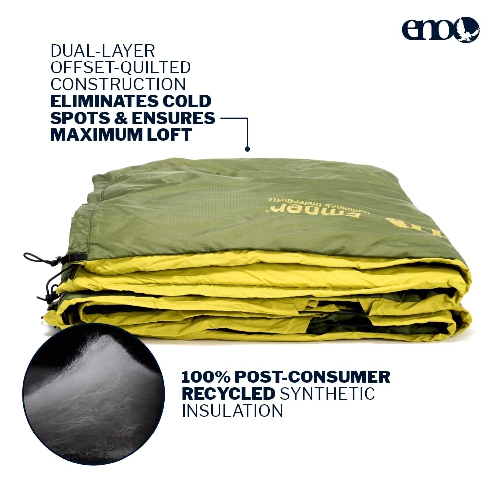 ENO Ember UnderQuilt - Lightweight & Water-Resistant Hammock Quilt with Eco-Friendly Recycled Synthetic Insulation - Perfect for Camping, Hiking, Backpacking, Festivals & Outdoor Adventures - Stay Warm in 40°F Weather - Ideal for Backyard Lounging, Beach Trips & Wilderness Exploration