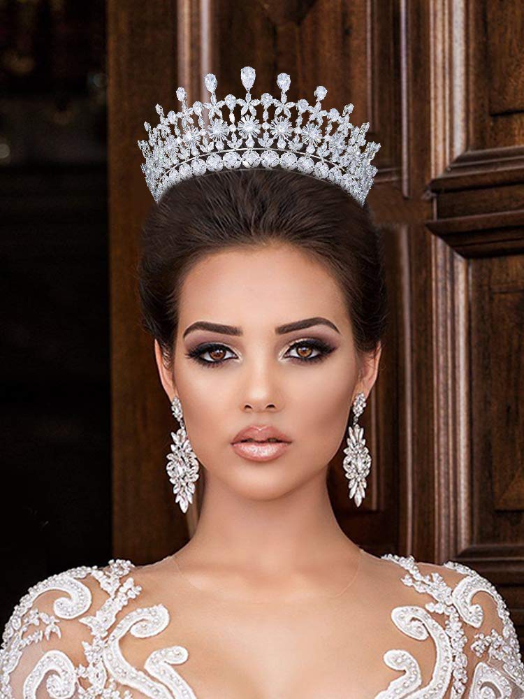 Elegant Silver Cubic Zirconia Princess Tiara Crown for Women | Wedding, Bridal, Pageant Hair Accessory | Perfect for Brides, Prom, Quinceañera & Special Occasions - HG0142