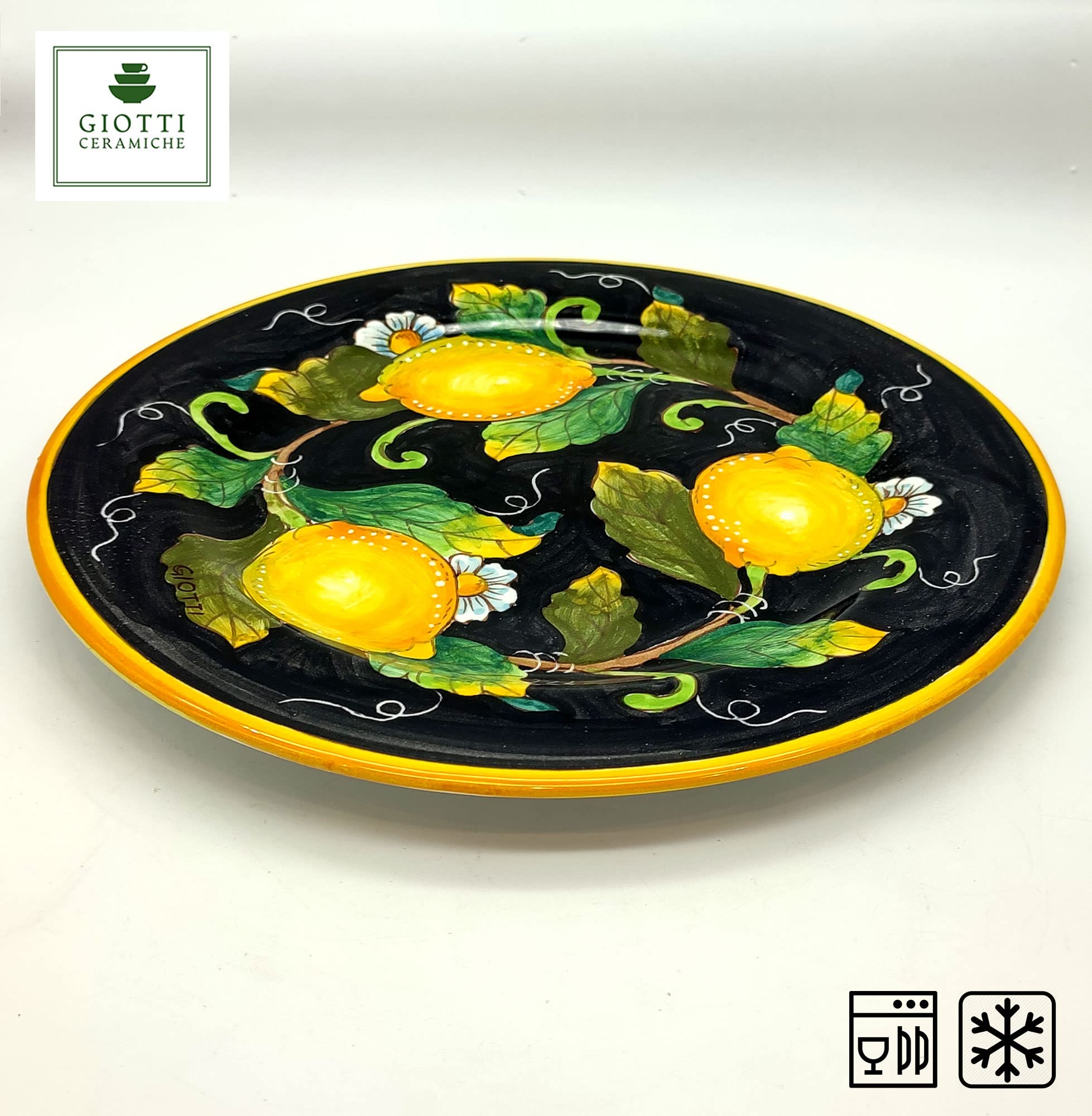 Italian Ceramic Dinnerware Set - Handmade Tuscan Pottery Made in Italy - Blue & Lemon Design Countryside Dishes for Home Decor - Perfect for Rustic Kitchen, Farmhouse Dining & Mediterranean Style Entertaining (Black)