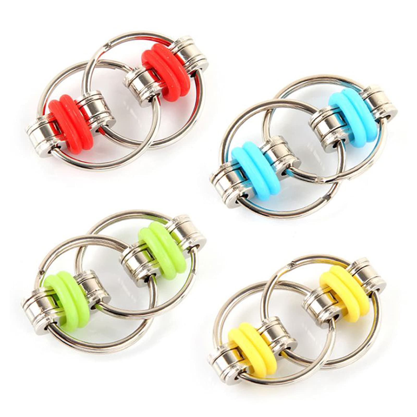 4 PCS Fidget Keychain Toy - Metal Flip Bicycle Chain Stress Relief Sensory Toy for Anxiety & ADHD - Perfect for Office, School, Travel & Focus Aid