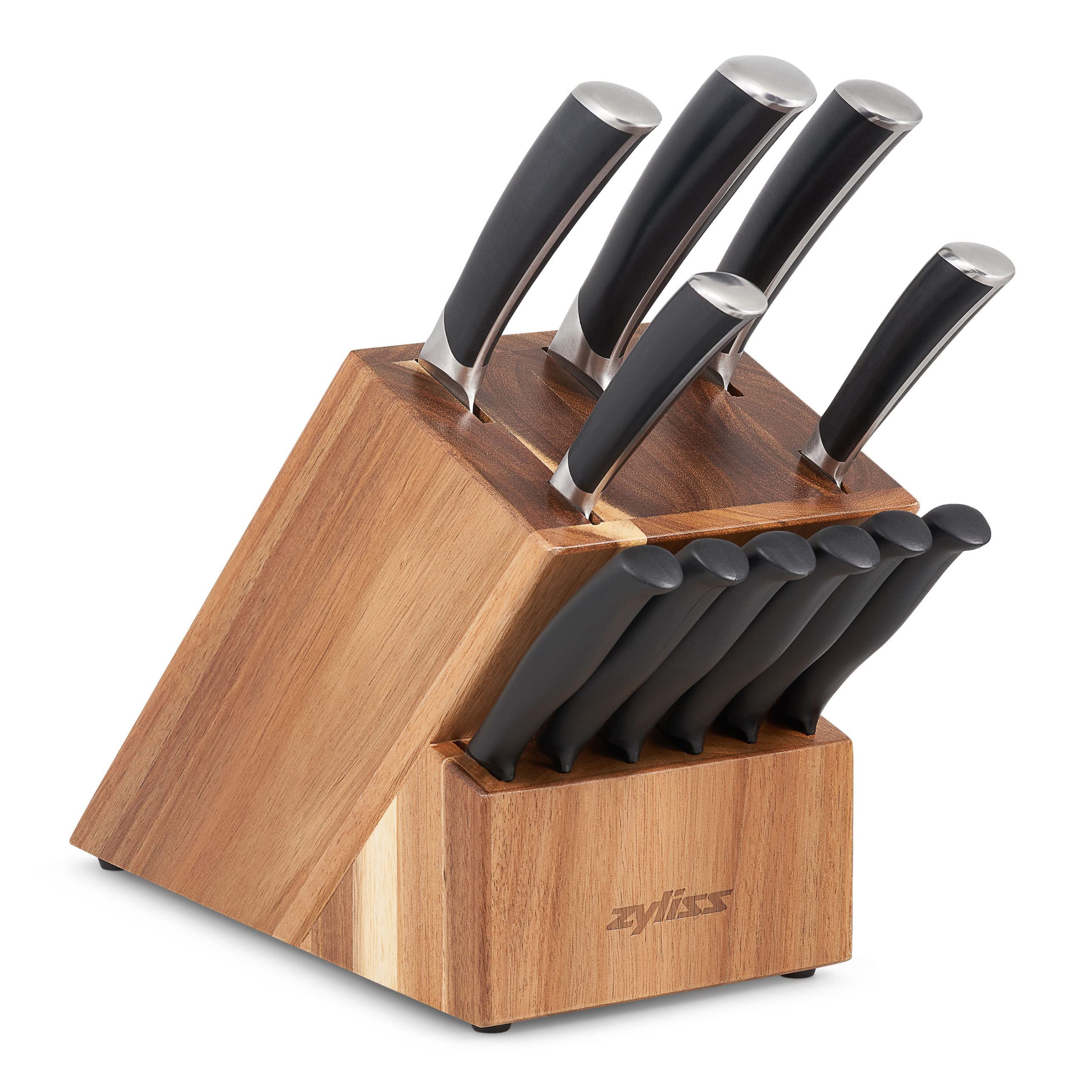 Zyliss Comfort Pro 12-Piece German Stainless Steel Knife Set with Acacia Wood Block - Ultra Sharp Kitchen Knives Dishwasher Safe - Perfect for Home Chefs, Cooking Enthusiasts & Gift Giving