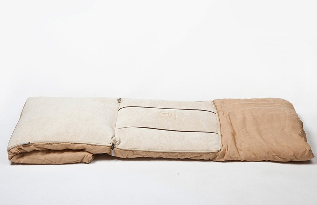 ALIBO Beige Lightweight Washable Travel Blanket Pillow - Foldable Quillow 14.1×14.1 Inches - Perfect for Airplane, Car, Office Naps & Home Decor