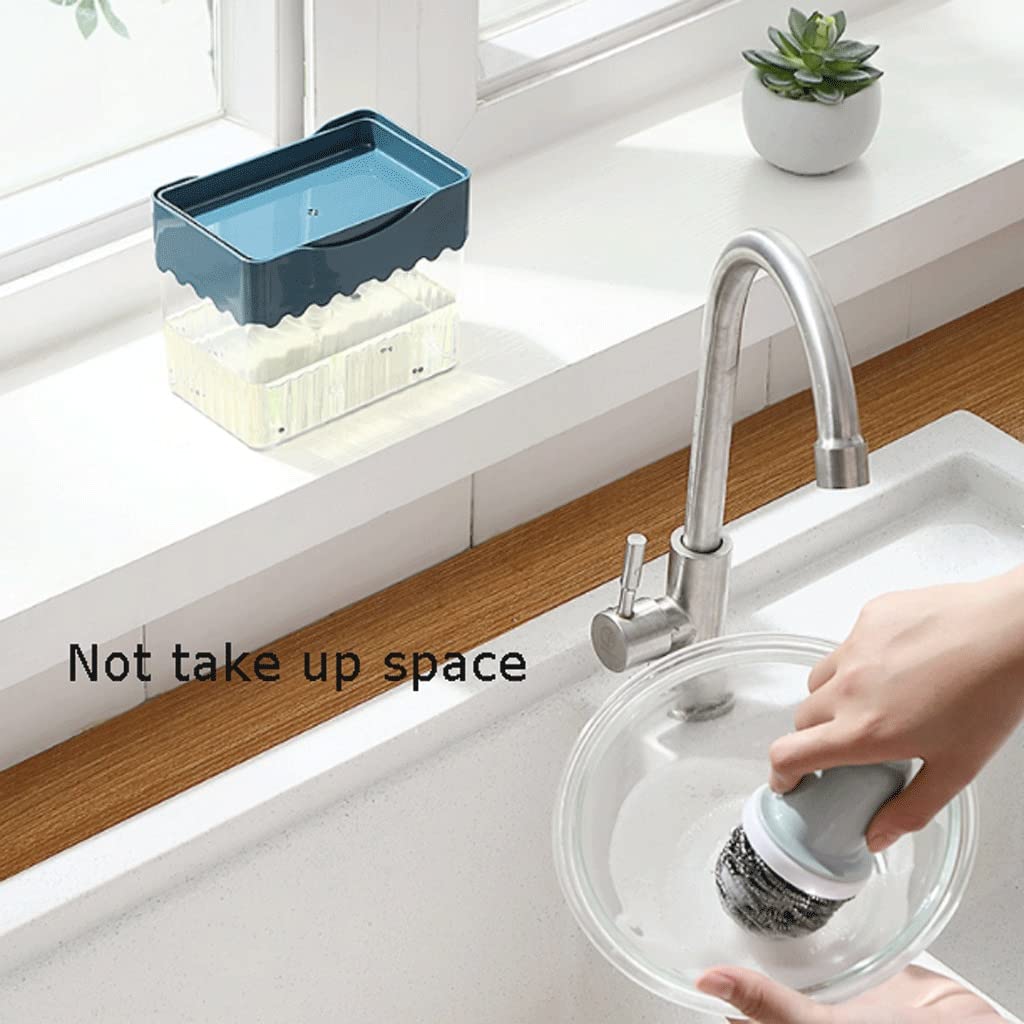Refillable ABS Press-Type Soap Dispenser with Sponge Holder - 2-in-1 Kitchen Soap Pump for Dishwashing & Sink Area (Black) | Perfect for Kitchen Countertops, Sinks, and Dishwashing Stations