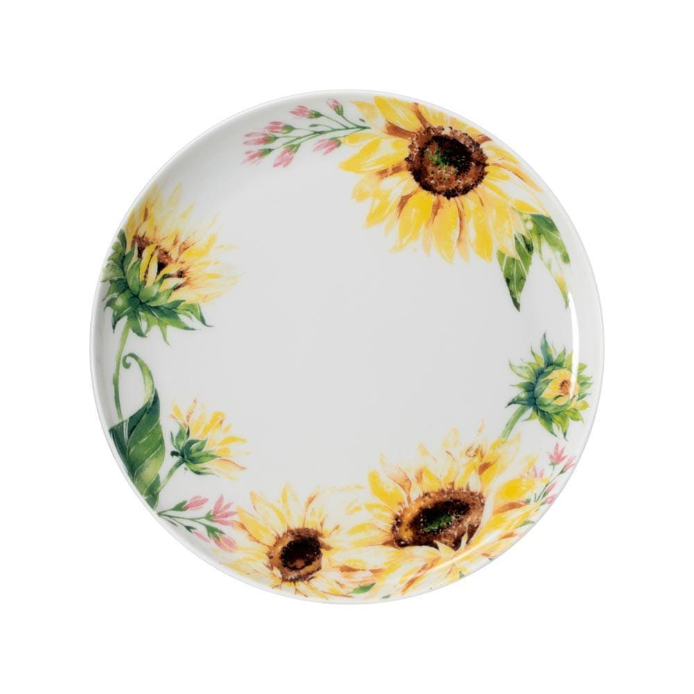 Sunflower Set of 4 Salad Plates - 10.5 Inch Decorative Dinner Plates for Spring & Summer Dining, Picnics, and Party Decor