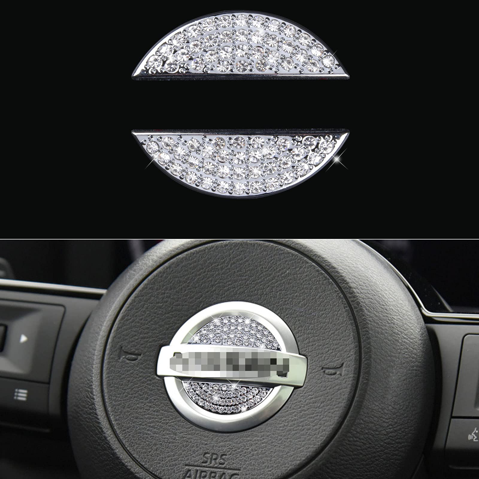 KORUIPEI Bling Steering Wheel Logo Caps - Crystal Diamond Car Emblem Stickers for Nissan Rogue, Altima, Maxima, Sentra, Titan, Pathfinder - Women's Luxury Car Interior Accessories for DIY Customization | Perfect for Gifts, Car Shows & Personalizing Your Vehicle