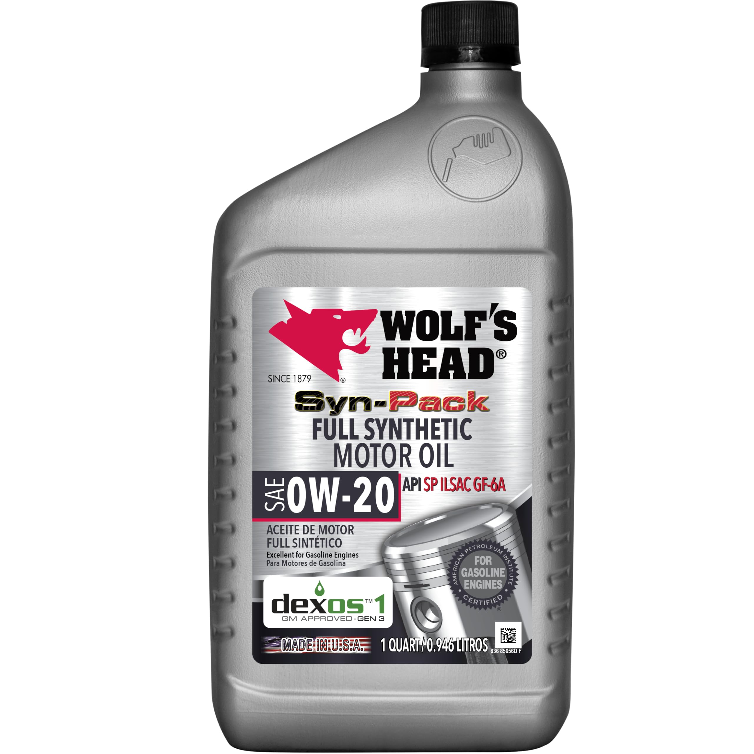 Wolf's Head 0W-20 dexos1 Full Synthetic Motor Oil - 1 Quart Bottle (Pack of 12) - High Performance Engine Protection for Cars, Trucks & SUVs - Ideal for Extreme Temperatures & Long Drain Intervals