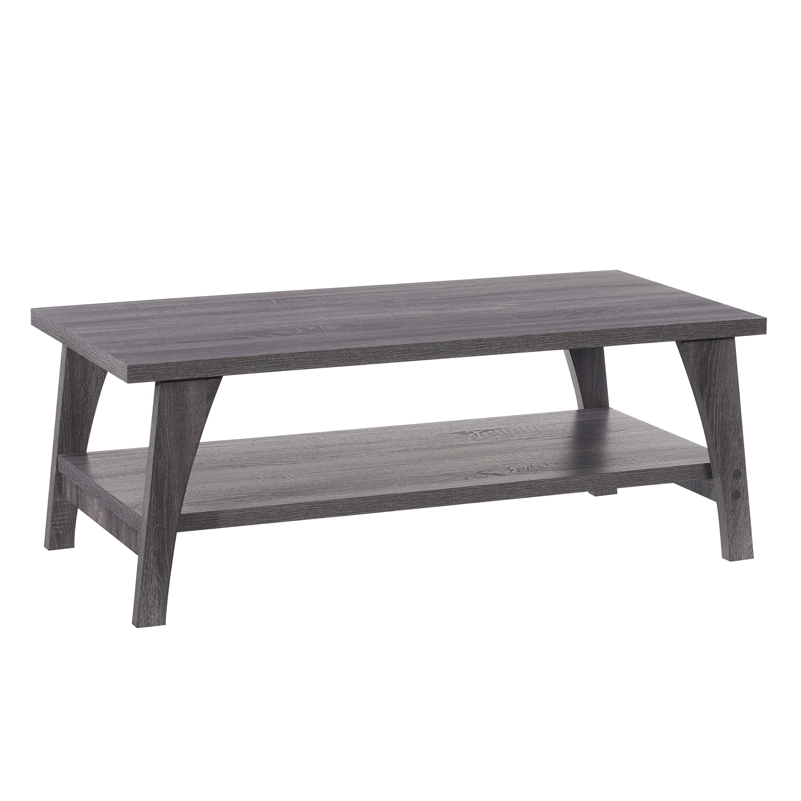 Mid-Century Modern Grey Coffee Table with Shelf - Rectangle Laminate Wood Finish Storage for Living Room, Office & Small Spaces