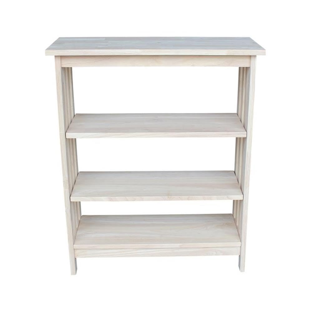 BOWERY HILL 36 Inch 3 Shelf Unfinished Bookcase - Rustic Wood Bookshelf for Living Room, Bedroom, Home Office & Library Storage