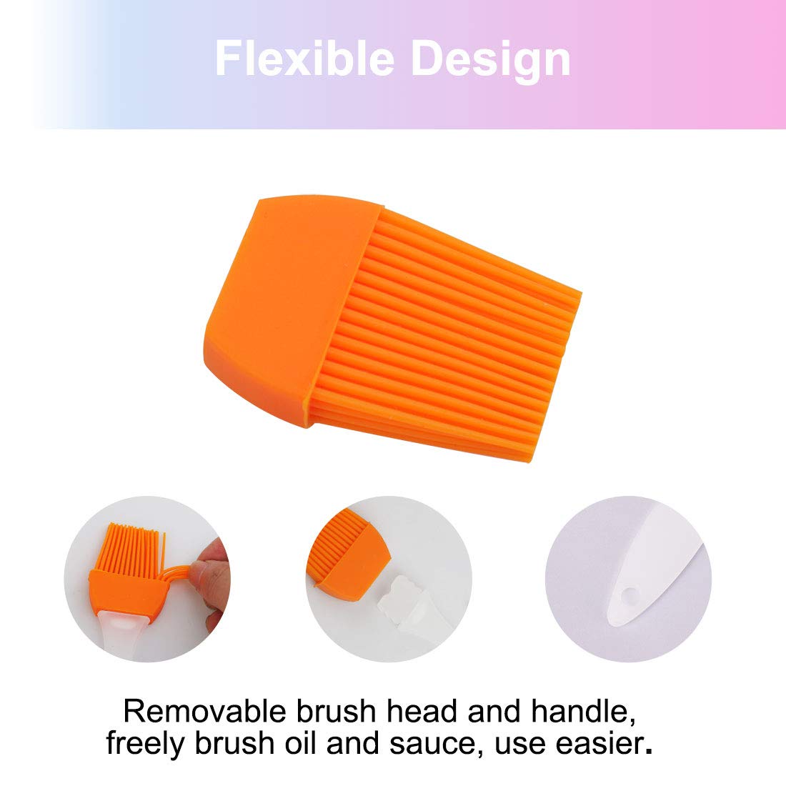 uxcell 2pcs Heat Resistant Silicone Basting Brush, Non-Stick Flexible Kitchen Cooking Tool, Essential for Baking, Grilling, and Barbecue, Orange