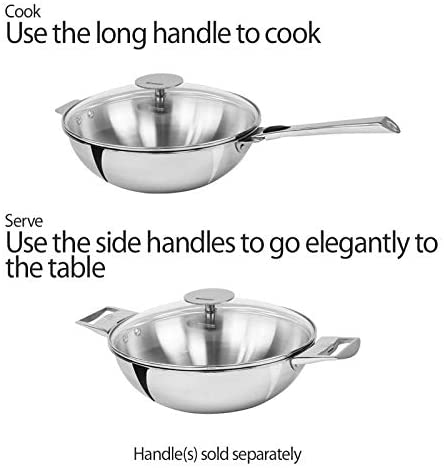 Cristel Casteline WOKT28QKP 4-Quart Silver Wok Pan - Professional Stir Fry Pan for Asian Cooking, Home Chef & Restaurant Use
