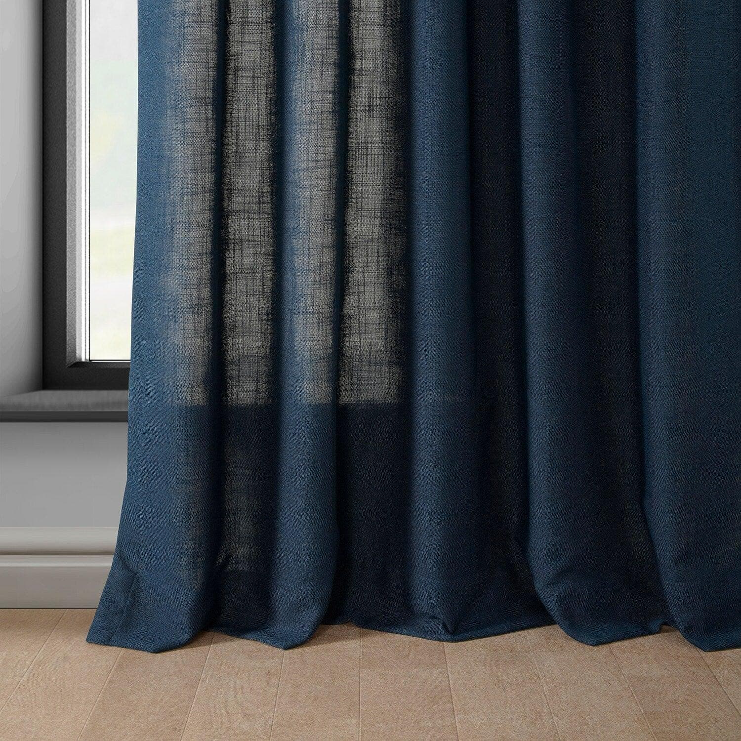 Deep Blue Classic Faux Linen Curtains - Elegant Window Treatments for Living Room & Bedroom | Light Filtering & Privacy Sheer Panels