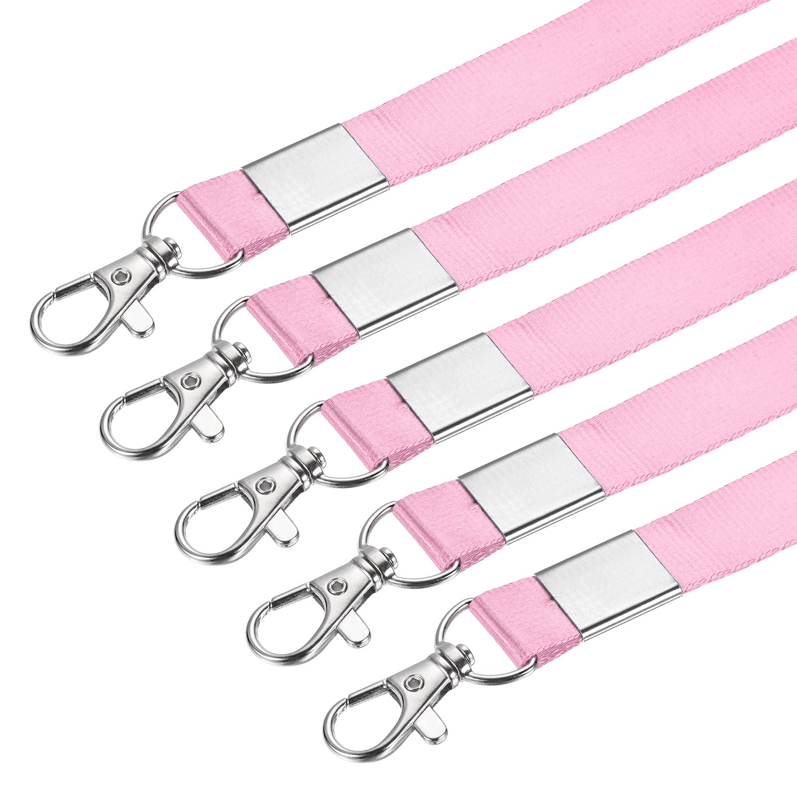 **Meccanixity Flat Strap Lanyards with Swivel Hook Clip - 5 Pack Pink ID Badge Holder for Name Tags, Work Events & Conferences**