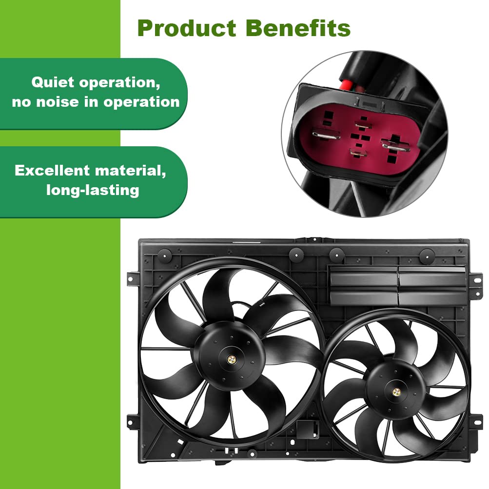 SCITOO Engine Radiator Condenser Cooling Fan Assembly Compatible with Audi A3 2009-2013, TT Quattro, VW Bora, Eos, Golf 2010-2013, GTI, Jetta - Replacement Part #621460 - Perfect for Engine Cooling System Repair & Maintenance
