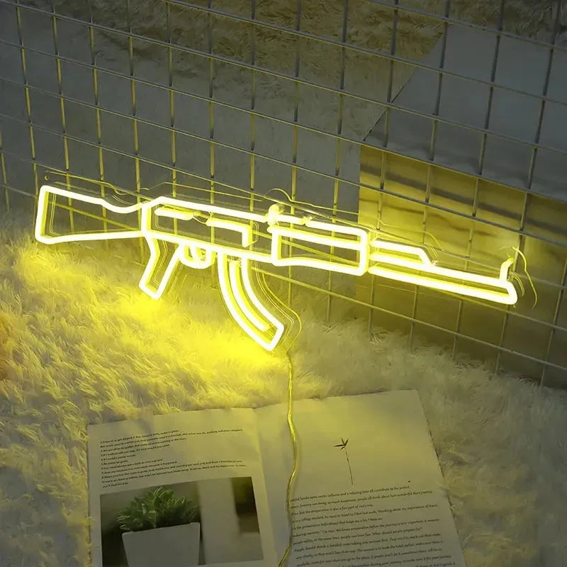 AK47 Neon LED Sign - Custom Wall Hanging Flex Light for Bar, Pub, Club & Home Decor | Perfect for Parties, Weddings & Man Cave Lighting