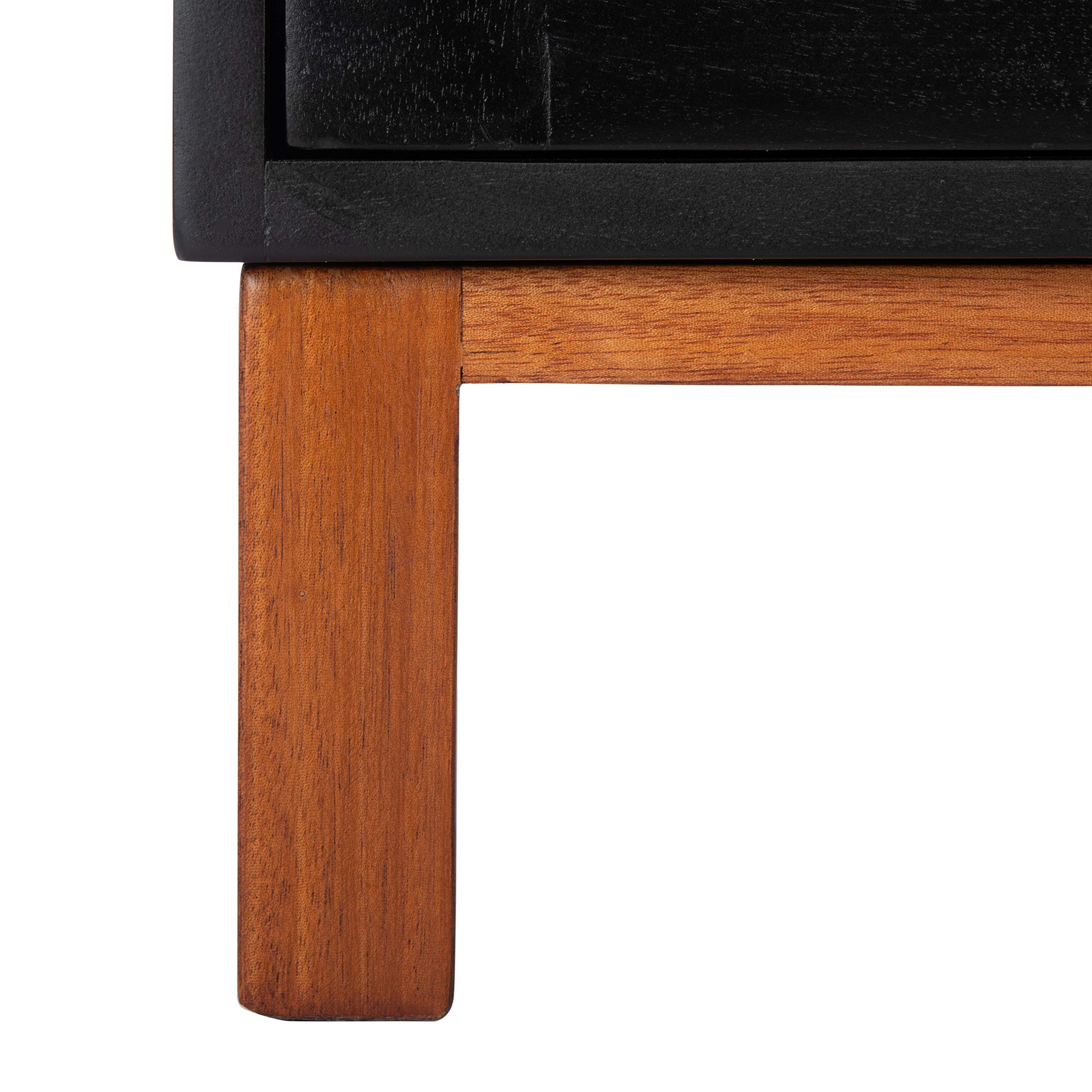 SAFAVIEH Home Collection Erica Black & Natural Rattan 2-Drawer Nightstand - Modern Bedside Table for Bedroom Decor, Storage Solution
