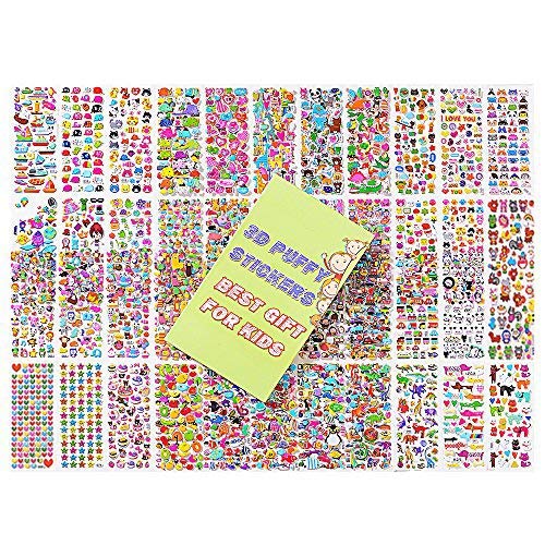 Sinceroduct Kids Stickers - 3200 Puffy Stickers & 100 Pack Animal Face Stickers for DIY Crafts, Scrapbooking, School Projects & Party Favors - Fun Creative Activity for Children