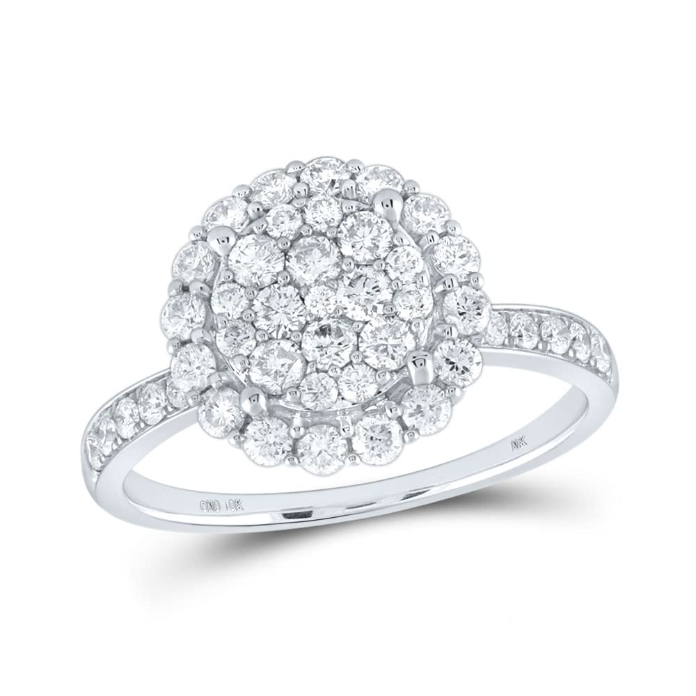10K White Gold Women's Round Diamond Cluster Ring - 1 CTTW Diamond Engagement Ring for Anniversary, Wedding & Special Occasions