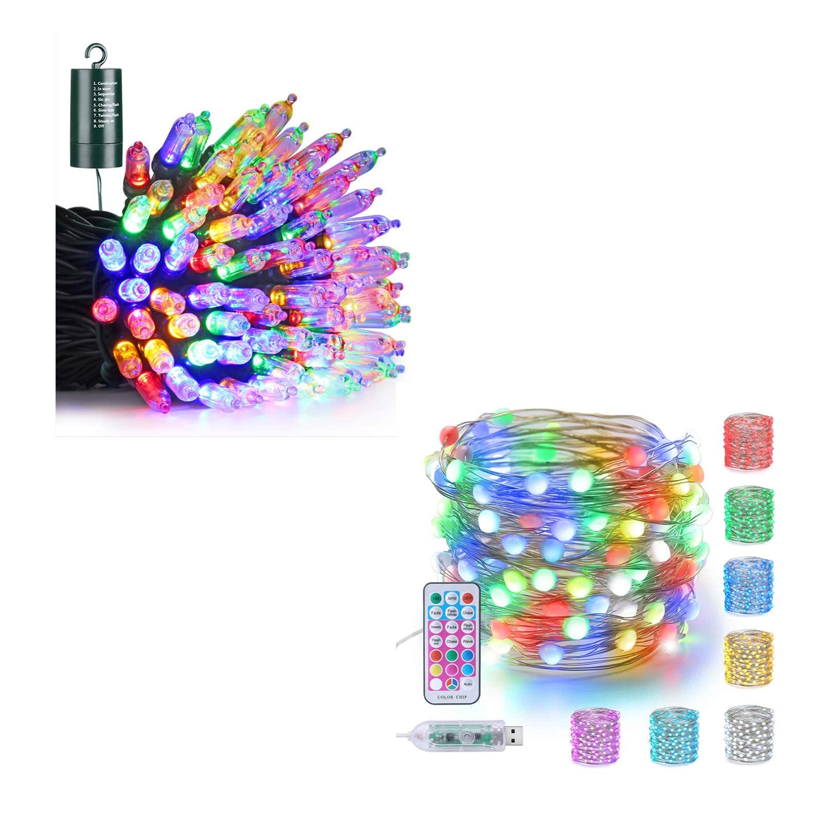 100LED Mini String Lights & RGB Color Changing Lights Bundle - Indoor/Outdoor Fairy Lights for Bedroom, Party, Wedding, Garden Decoration