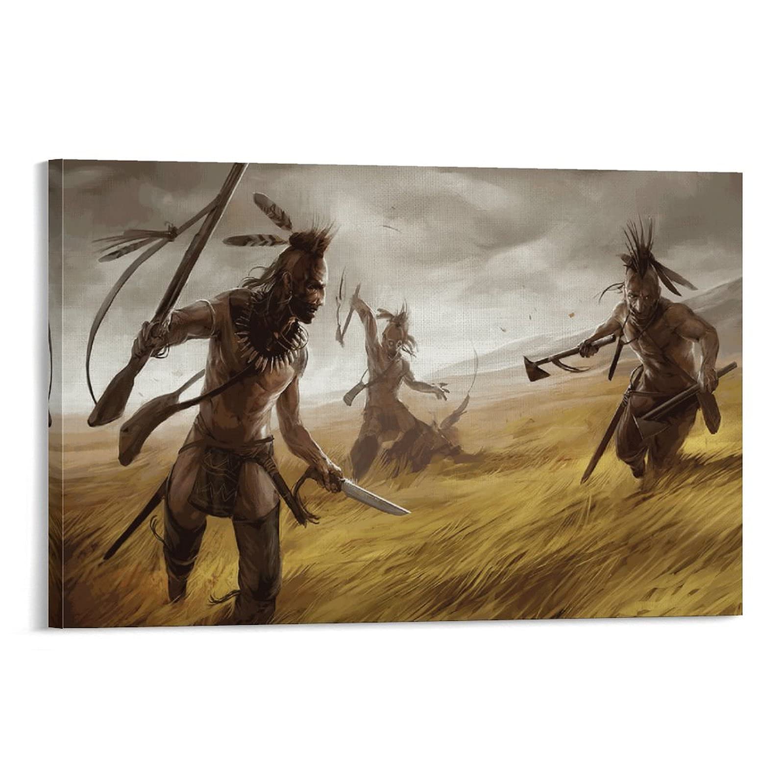 Authentic Native American Mohawk Warrior Art Print - 16x24 Inch (40x60cm) Wall Decor Canvas Painting for Living Room, Bedroom & Office - Perfect for Home Decor, Gifts & Cultural Displays