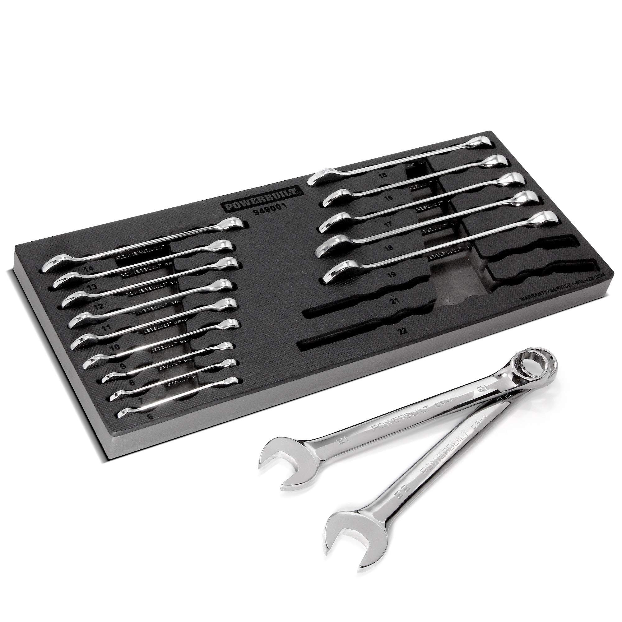 Powerbuilt 16-Piece Metric Combination Wrench Set - Box & Open End - Pro Tech Tool Series with Organization Tray (949001) - Perfect for Automotive Repair, Machinery Maintenance & DIY Projects