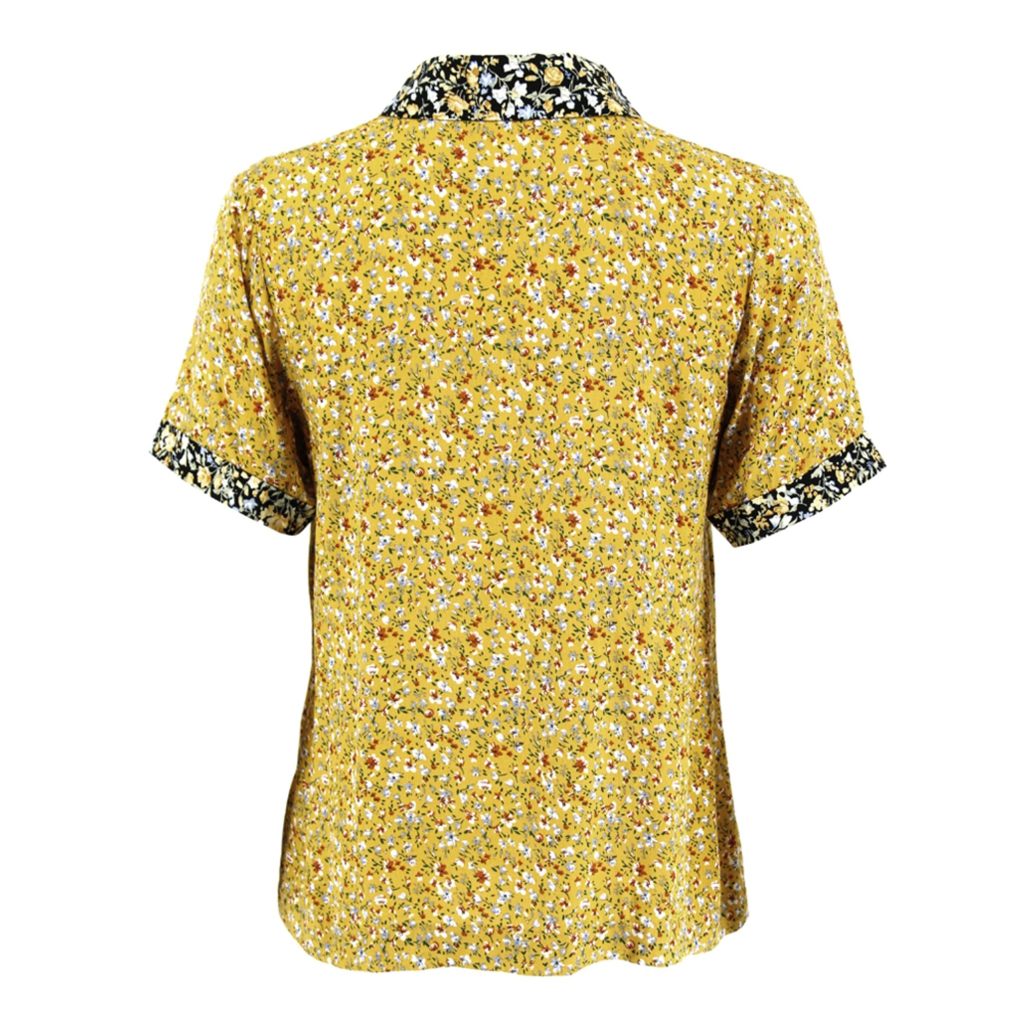 ENRO Mix Fabric Button Down Yellow Blouse with Stylish Prints - Perfect for Office Wear, Casual Outings & Spring Fashion