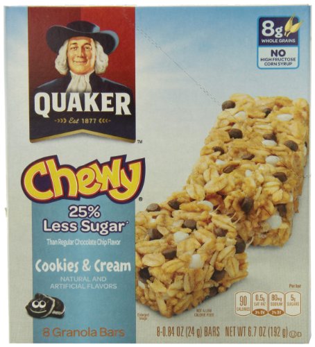 Quaker Chewy Granola Bars Cookies & Cream - Reduced Sugar, 6 Packs for Snacking