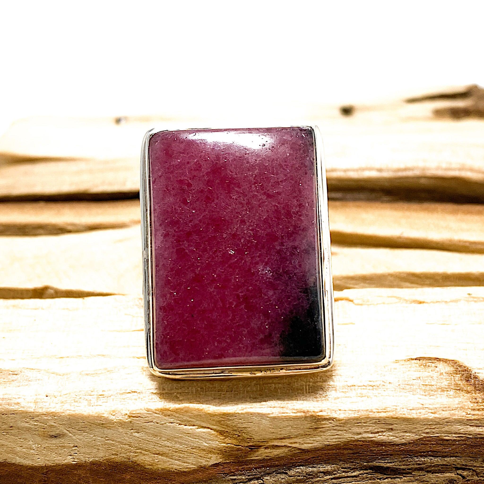 Rhodonite Rectangle Cabochon Ring - Size 10 - KRGJ1502 | Healing Stone Jewelry for Stress Relief & Emotional Balance